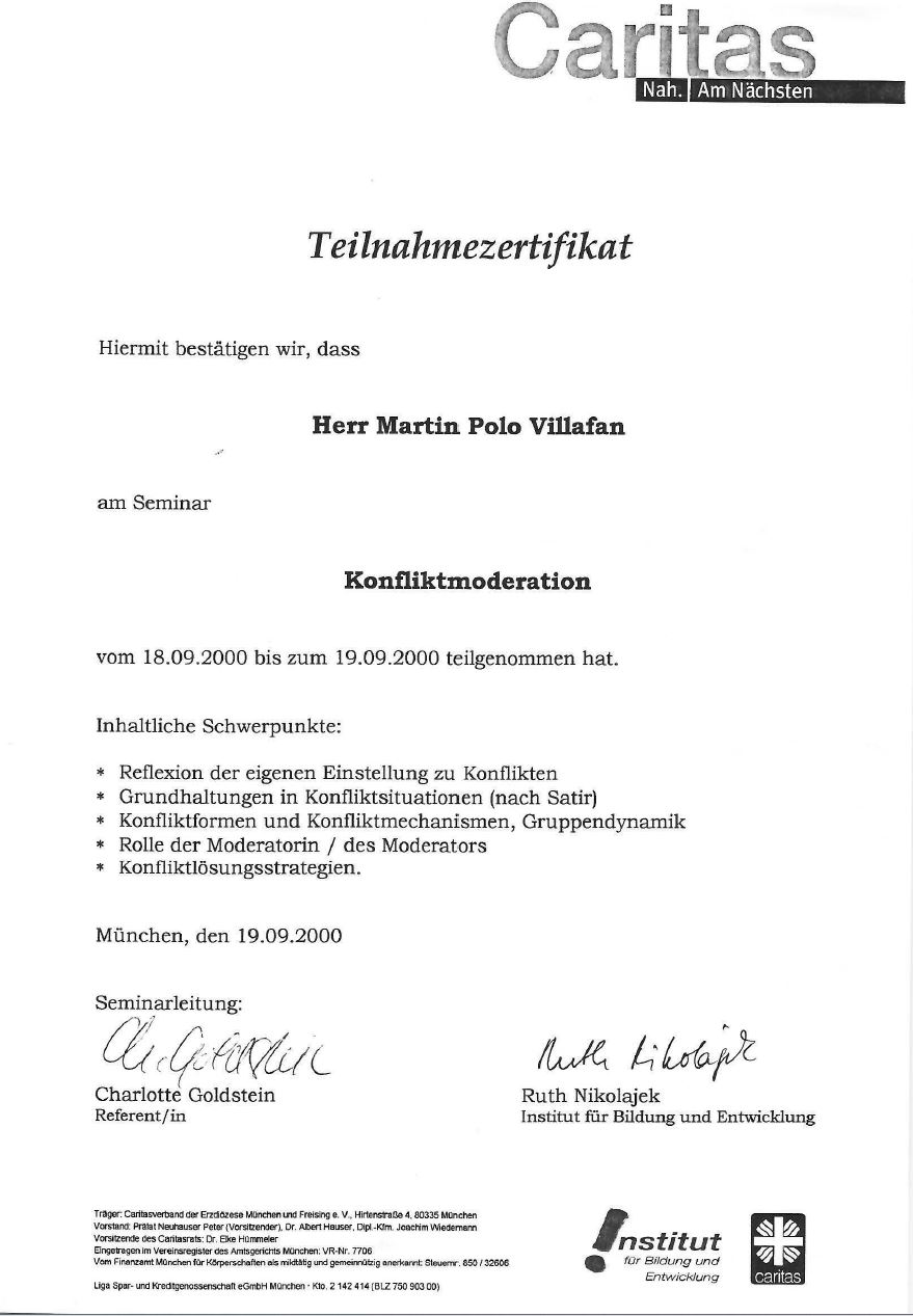 Teilnahmezertifikat - Caritas