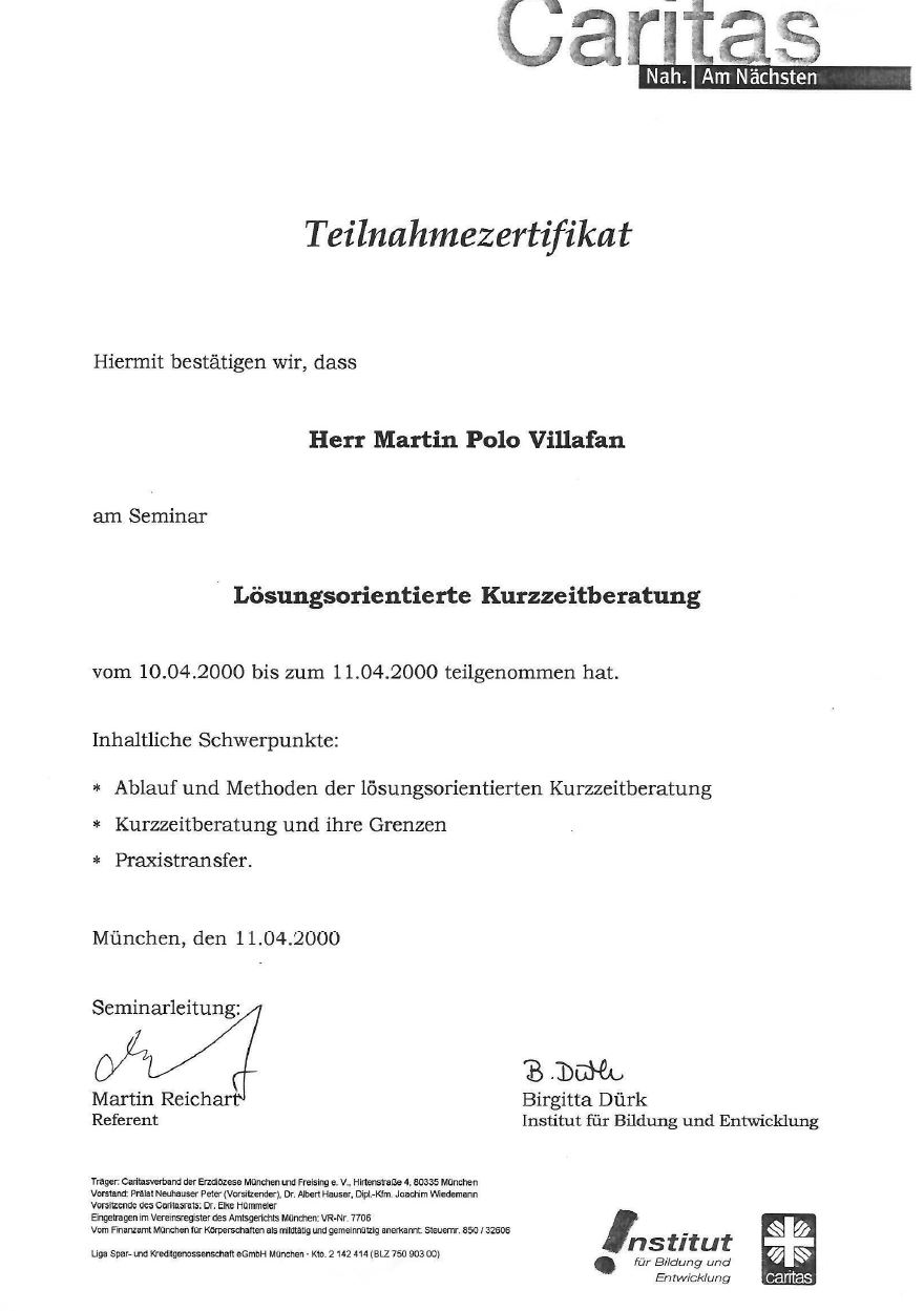 Teilnahmezertifikat - Caritas - Martin Polo